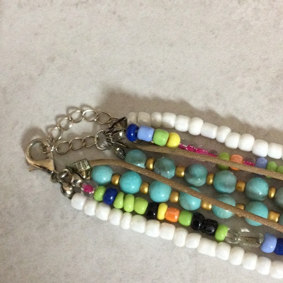 18” American Indian beaded and leather four strand necklace - Picture 9 of 12